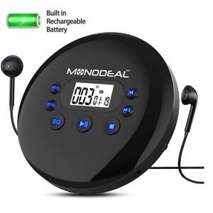 Monodeal Portable Rechargeable CD MP3 Player Programable AUX Anti-Skip 15 Hour